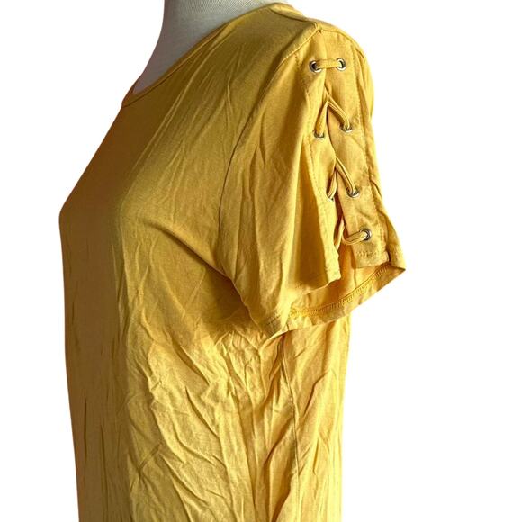 Womens Top Size Large Yellow Casual Detail Sleeve Everyday Wear Summer Beach - Picture 5 of 6